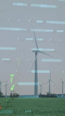 Poster - Wind turbines in field with data processing animation over landscape