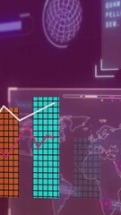 Poster - Financial data charts and world map with futuristic interface animation