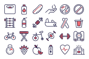 Leinwandbilder - Comprehensive collection of clean modern line art symbols representing various sports and wellness activities perfect for digital interfaces and branding materials