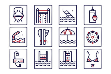 Leinwandbilder - A collection of clean modern and simple line art symbols representing various aquatic activities and swimming related elements perfect for digital or print use
