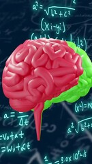 Poster - Brain model with mathematical equations animation over dark background