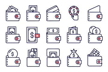 Poster - Comprehensive collection of essential financial and transactional symbols presented in a clean modern line art style perfect for digital interfaces and branding