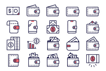Poster - A comprehensive collection of clean modern line style web interface elements designed for financial and e commerce applications featuring essential transaction and payment symbols