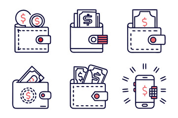 Fototapete - Comprehensive collection of clean modern line style icons for web and digital applications featuring essential elements for finance and commerce