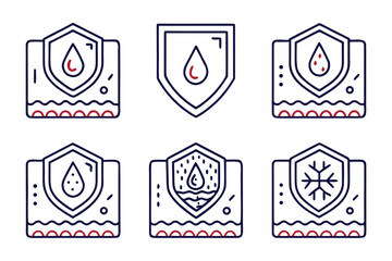 Poster - Comprehensive collection of waterproof and water related graphic elements showcasing essential symbols for various applications and designs