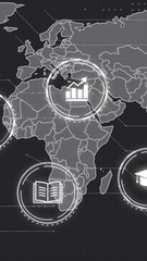 Poster - Icons representing various industries and services over world map animation