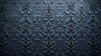 Poster - Sophisticated Charcoal Gray Textured Surface with Elegant Ornamental Foliage Pattern Background