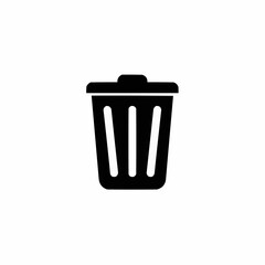 Poster - Minimalist flat icon of a trash can or garbage bin in solid black silhouette,