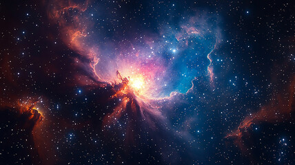 Wall Mural - Colorful space scene with cosmic light.
Fantasy galaxy landscape with nebulae.