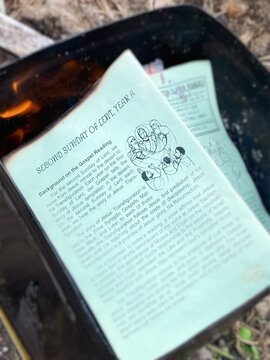 Disposal liturgical brochures background. Stock photo.