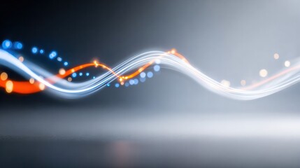 Fototapete - Abstract Waves of Energy: Dynamic, glowing lines of light swirl across a dark background, representing energy, movement, and the flow of data in a clean, modern style.