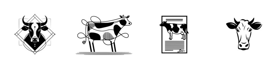 Poster - Silhouette pictogram icons illustrating various cow designs and representations for educational or decorative use