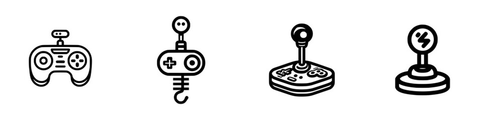 Poster - Vector icons set featuring silhouettes of various gaming controllers and joysticks for digital design projects