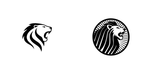 Poster - Silhouette pictogram icons featuring lion designs showcasing distinct styles and expressions in a minimalist format