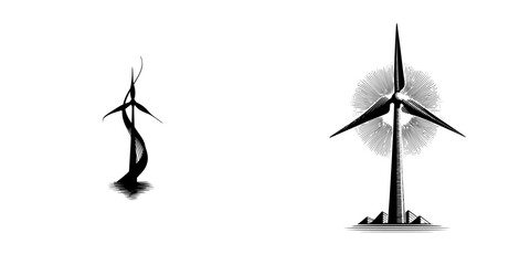 Poster - Silhouette pictograms of a graceful figure and a wind turbine showcasing renewable energy concepts