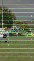 Poster - Running on field, soccer player with colorful animation data overlay