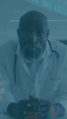 Poster - Analyzing medical data, doctor in hospital with animation of graphs and charts