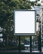 © Olga Phoenix - Urban blank billboard on busy city street surrounded by trees and traffic