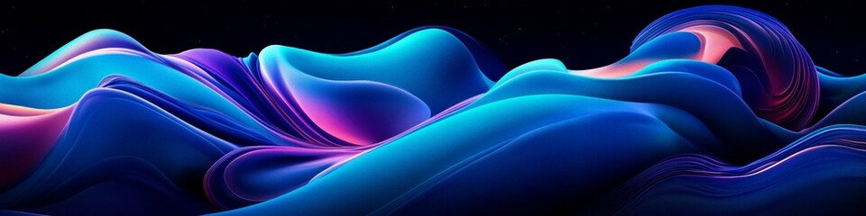 Poster - Abstract Blue Flowing Shapes with Illuminated Curves and Soft Highlights for Wallpaper Design