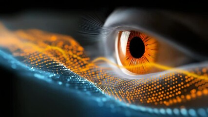 Poster - A close up of an eye with a blue background. The eye is surrounded by a blue wave pattern
