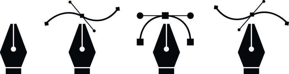Poster - Pen tool cursor set. Vectors computer graphics. Logo for designer or illustrator. Design icons. Curve control points illustration. Flat fountain symbols for infographic, website, mobile app and ui.
