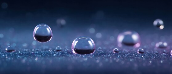 Poster - Droplets of water interacting on a surface close-up macro photography studio setting abstract concept