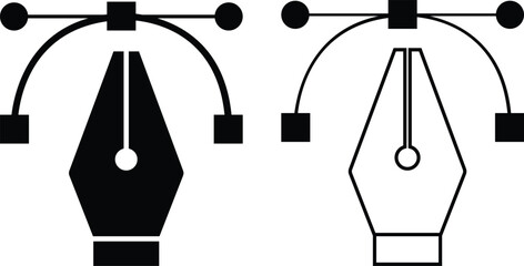 Poster - Pen tool cursor set. Vectors computer graphics. Logo for designer or illustrator. Design icons. Curve control points illustration. Flat, outline fountain symbols for infographic, website, app and ui.