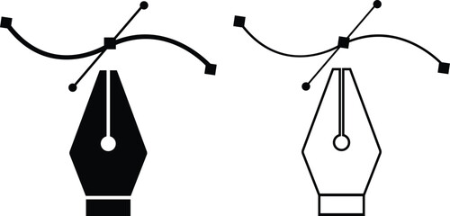 Poster - Pen tool cursor set. Vectors computer graphics. Logo for designer or illustrator. Design icons. Curve control points illustration. Flat, outline fountain symbols for infographic, website, app and ui.