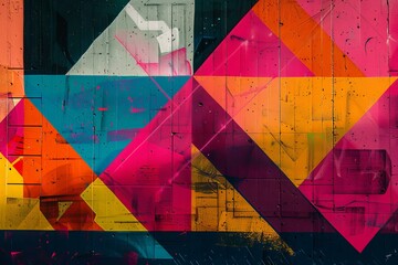 Aufkleber - Vibrant geometric mural adding a touch of modern abstract art to an urban concrete wall