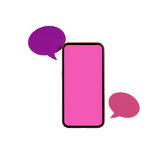 Fototapete - Colorful smartphone with blank screen and speech bubbles isolated on a Transparent Background