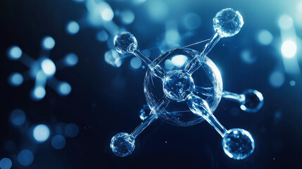 Aufkleber - Molecular structure with blue bokeh background illustrating science and chemistry concepts in an abstract manner
