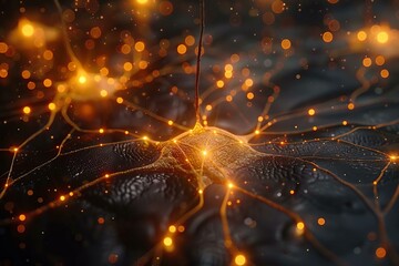 Poster - Complex network of interconnected neurons transmitting electrical signals, simulating brain activity and artificial intelligence