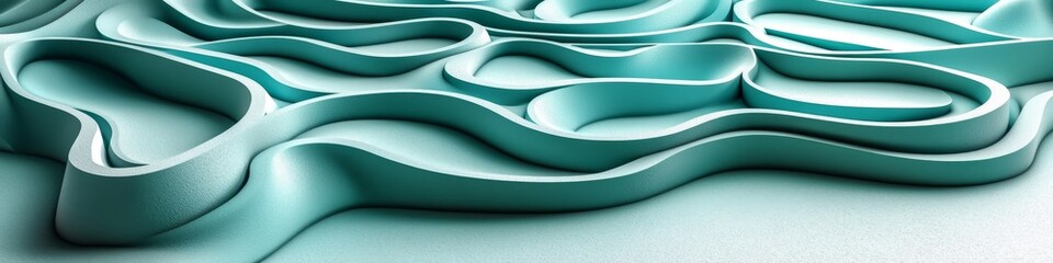 Poster - Elegant Flowing Waves in Aqua Blue, Abstract Wavy Ribbon Design with Subtle 3D Low Profile Texture