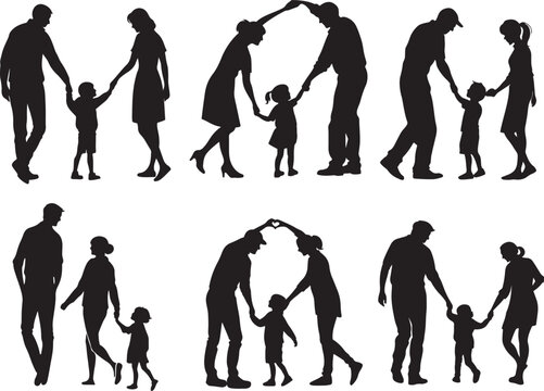 family silhouette icon set