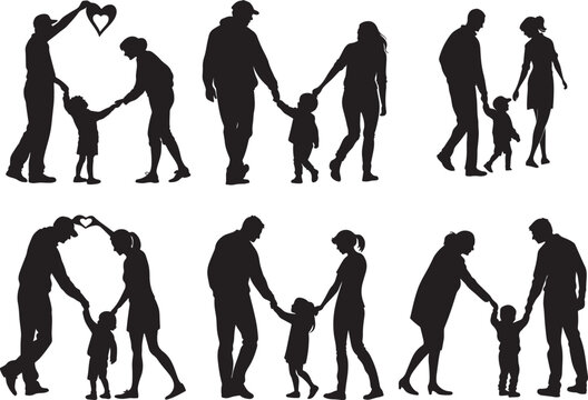 family silhouette icon set