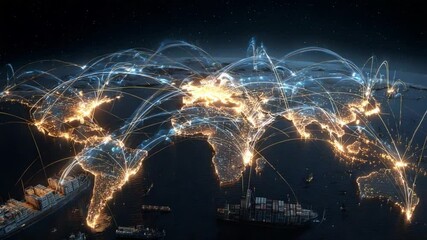 Poster - Global Network: A stunning image visualizing the interconnectedness of the world, highlighting the global network of transport, data, and communication, showcasing the dynamic flow.