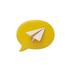 Poster - Yellow speech bubble with paper airplane on transparent background