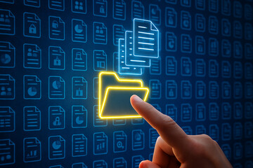 Fototapete - Digital document management system folder data organization and file storage technology concept