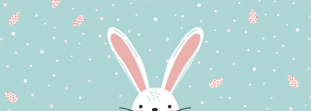 Easter banner with cute bunny ears on a pastel blue background