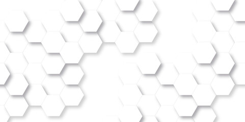 Fototapete - Background with hexagons. Abstract background with lines. white texture background. hexagon abstract background. Surface polygon pattern with glowing hexagon paper texture and futuristic business	