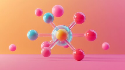 Wall Mural - colorful molecular structure set against a vibrant background. the design combines vibrant colors wi