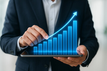 Poster - Business growth chart on tablet for financial success and investment strategy analysis and data visualization
