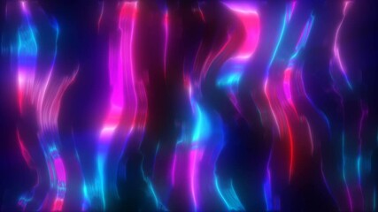 Wall Mural - Bright, vivid neon stripes flowing in a rhythmic pattern of magenta, cyan, and purple, creating energetic visual harmony