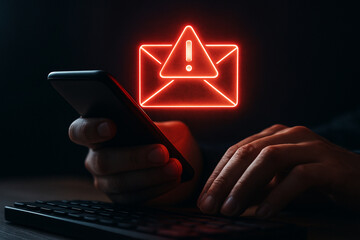 Poster - Email security alert on phone concept for phishing spam malware and data breach vulnerability 100