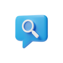 Poster - Blue speech bubble with magnifying glass icon on transparent background