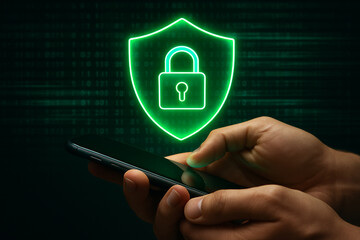 Poster - Mobile security online safety internet protection secure data privacy cybersecurity personal information phone