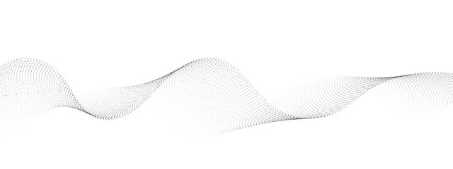 Poster - Abstract flowing dots particles wave curved lines on transparent background. Black halftone gradient smooth curve line shape background. Design for frequency sound, technology, science, banner