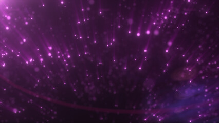 Poster - Abstract purple background with flowing particles and radiant beams, evoking a futuristic and cosmic atmosphere