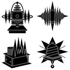 Poster - Four abstract black and white illustrations featuring geometric and stylized designs on a white background