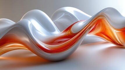 Poster - Flowing glossy wave with red and white gradient art background creating a modern abstract dynamic design